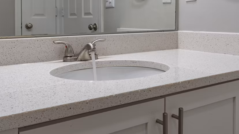 Modern bathroom with sleek fixtures at The Slate Apartments