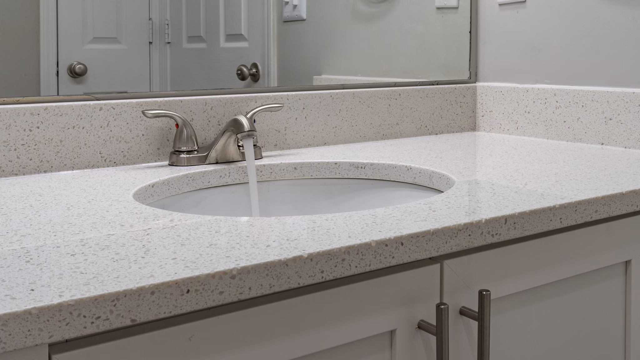 Modern bathroom with sleek fixtures at The Slate Apartments