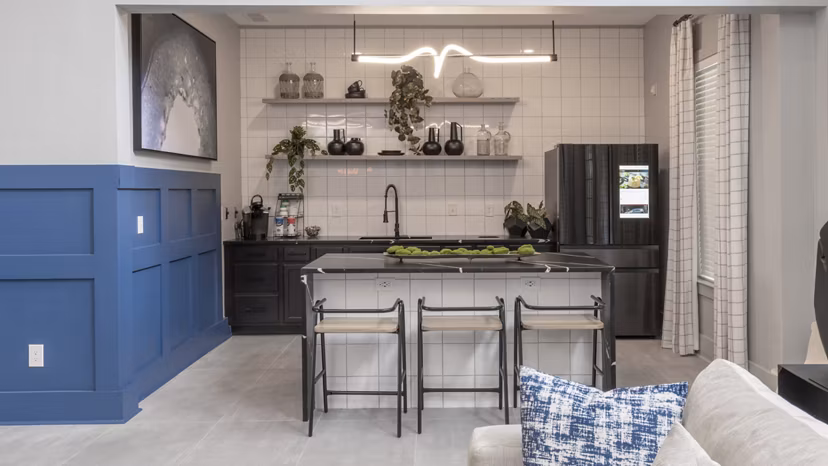 Clubhouse featuring modern design and stylish seating at The Slate Apartments