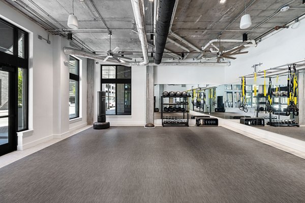 Yoga-spin studio equipped with modern fitness amenities at Ann Street Lofts Apartments