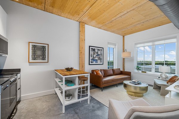 Cozy living room with contemporary furnishings in Ann Street Lofts Apartments