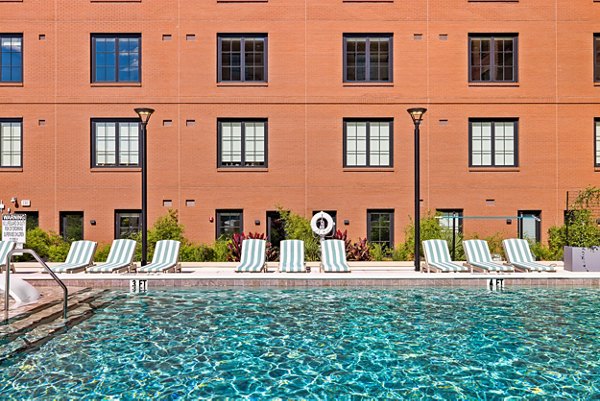 Luxury rooftop pool at Ann Street Lofts Apartments with city views