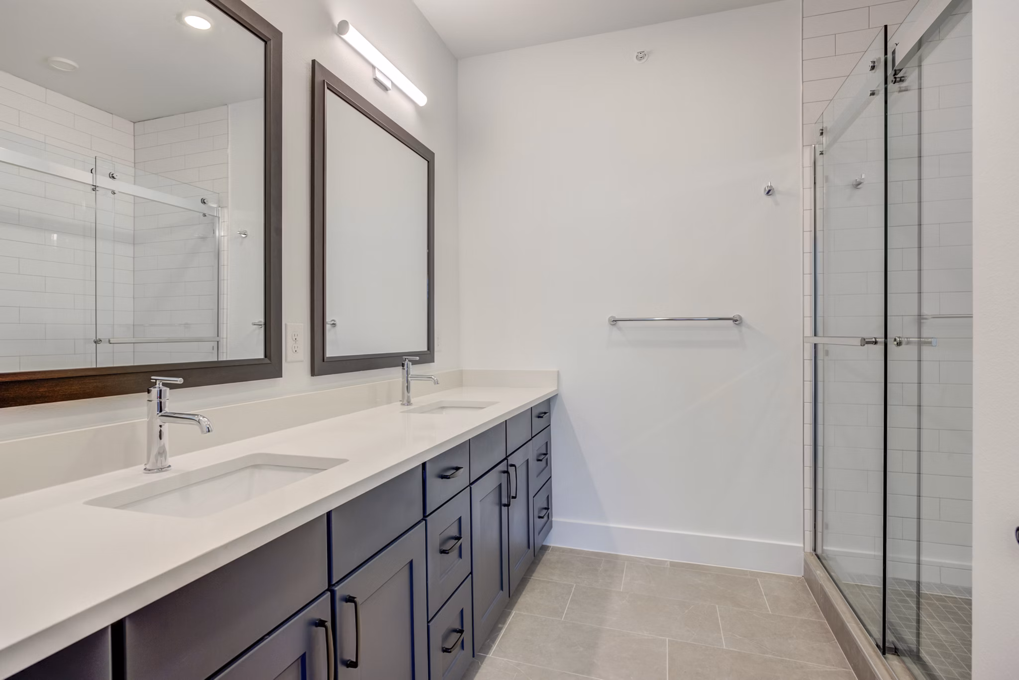 Modern bathroom with sleek fixtures in Escalon Townhomes Apartments, featuring luxury amenities and contemporary design