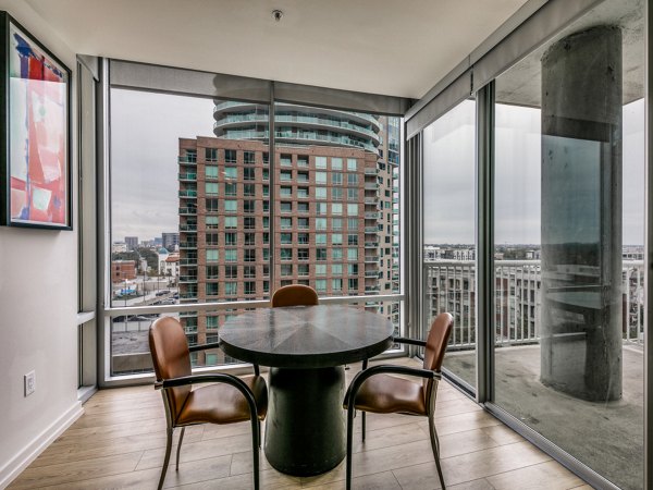 Elegant dining area with modern furnishings at 3700M Apartments, a luxury property managed by Greystar in Dallas
