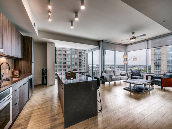 Modern kitchen with stainless steel appliances at 3700M Apartments, luxury living by Greystar