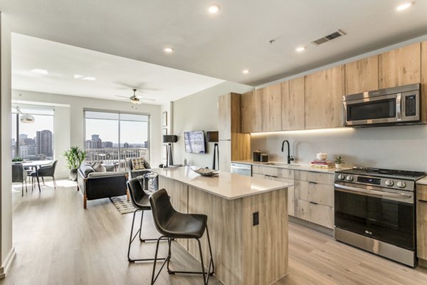 Modern kitchen with sleek cabinetry and stainless steel appliances at 3700M Apartments in Dallas