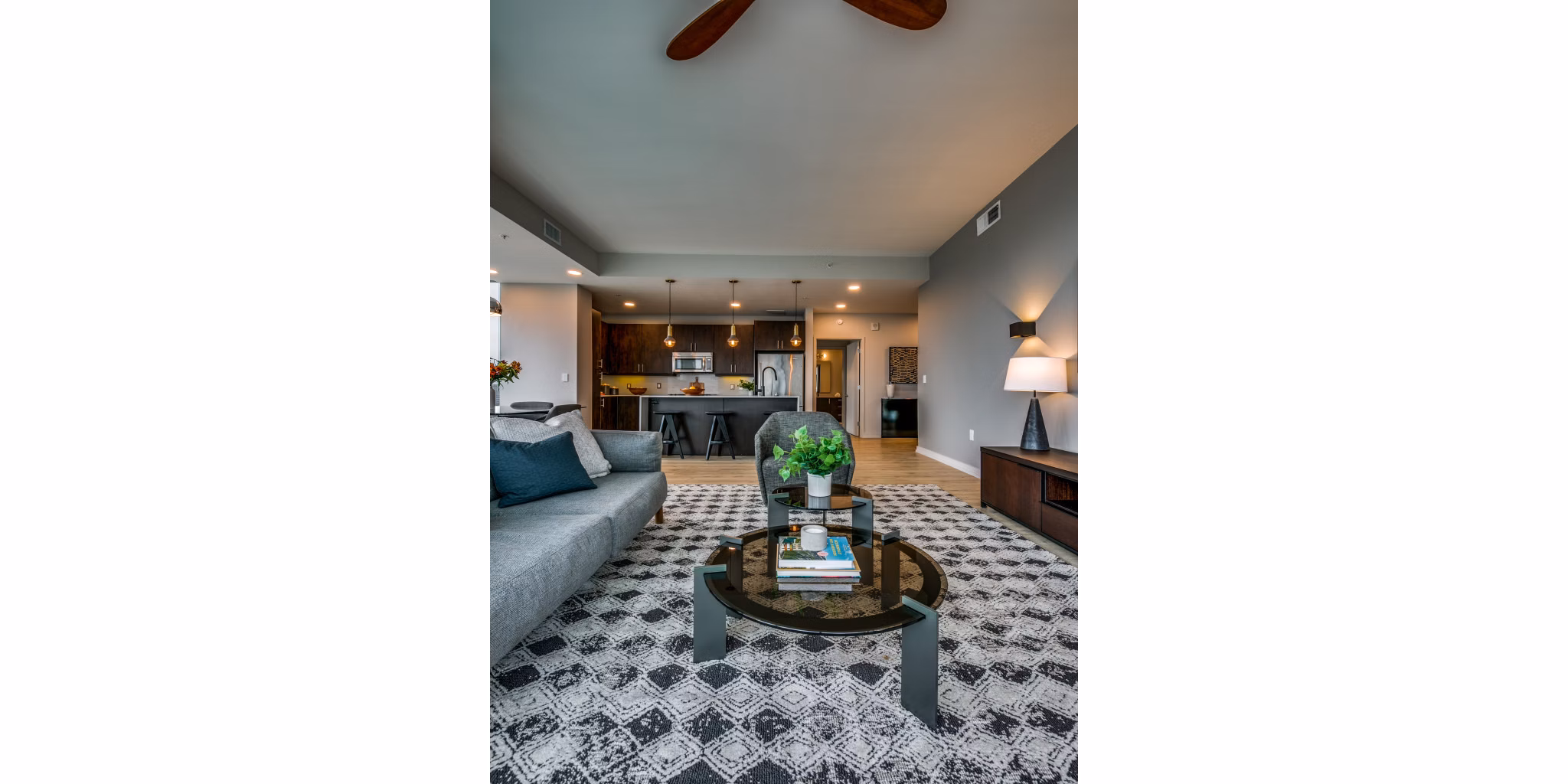 Living room with contemporary decor featuring elegant furniture at 3700M Apartments