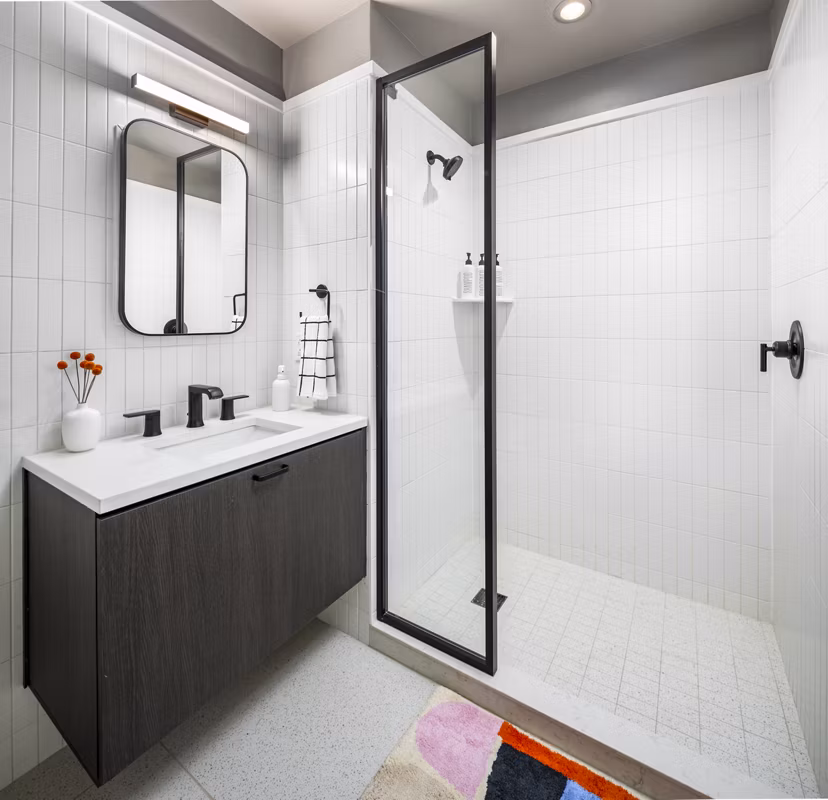 Modern bathroom with sleek fixtures at 1111 Church Apartments