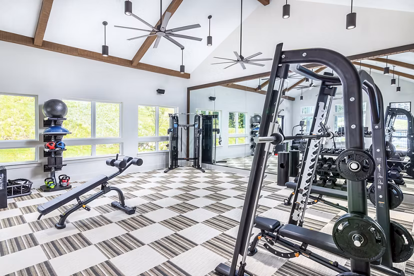 State-of-the-art fitness center with modern equipment at Elan Sweetwater Creek Apartments, ideal for active living