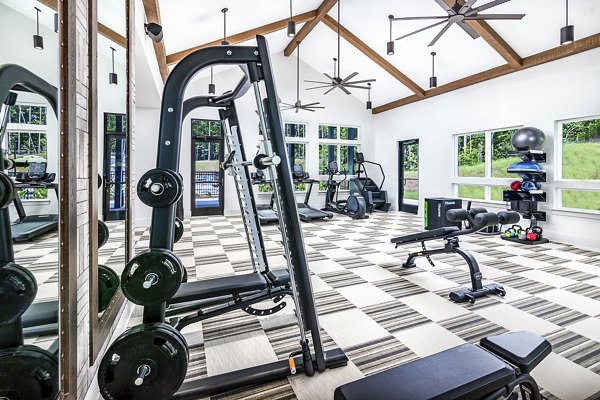 Modern fitness center with state-of-the-art equipment at Elan Sweetwater Creek Apartments, enhancing resident wellness and lifestyle