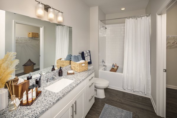 Bathroom with modern fixtures and marble countertop in Prose New Hope Apartments