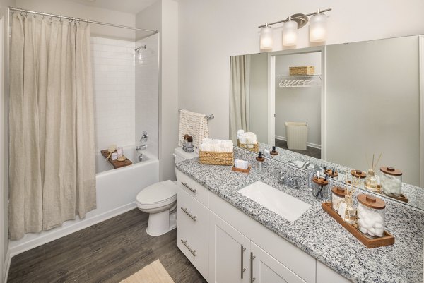 Bathroom featuring sleek fixtures and modern design at Prose New Hope Apartments