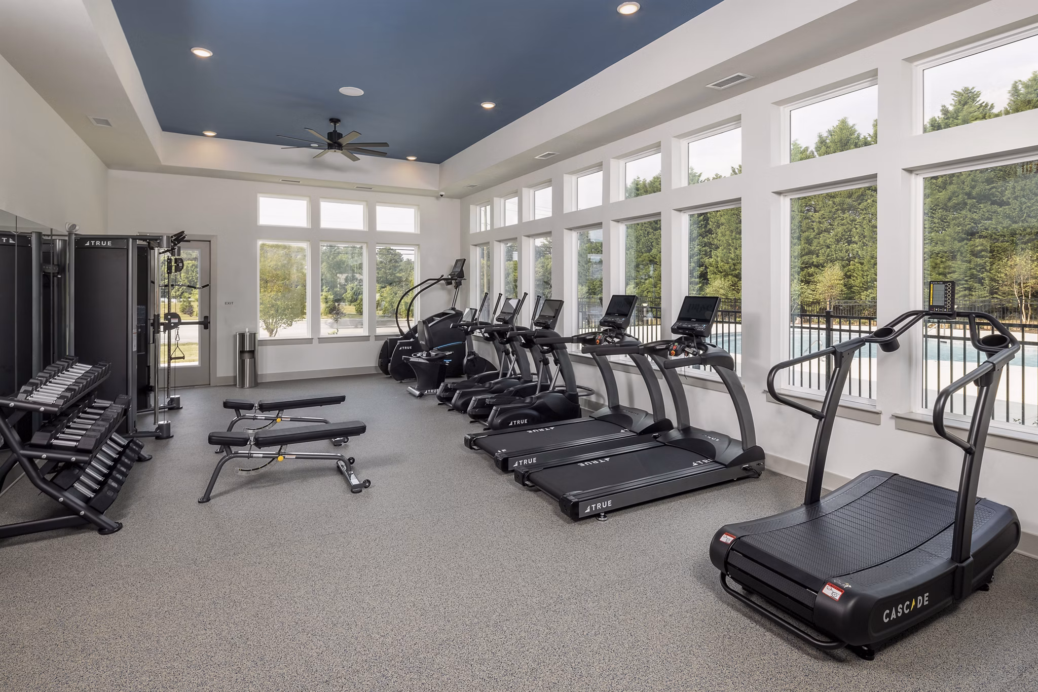 Fully equipped fitness center at Prose New Hope Apartments offering modern gym facilities for residents