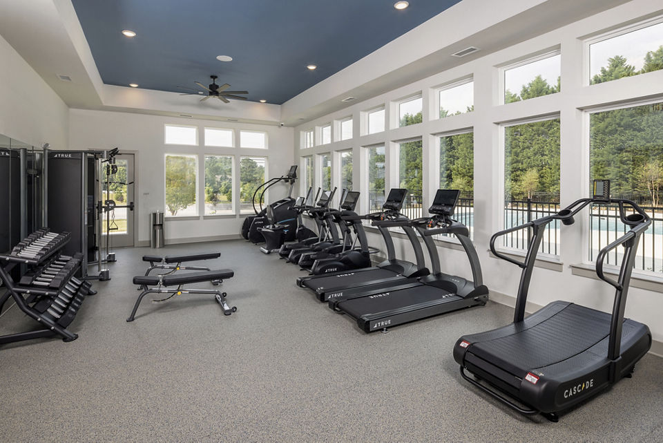 Fully equipped fitness center at Prose New Hope Apartments offering modern gym facilities for residents