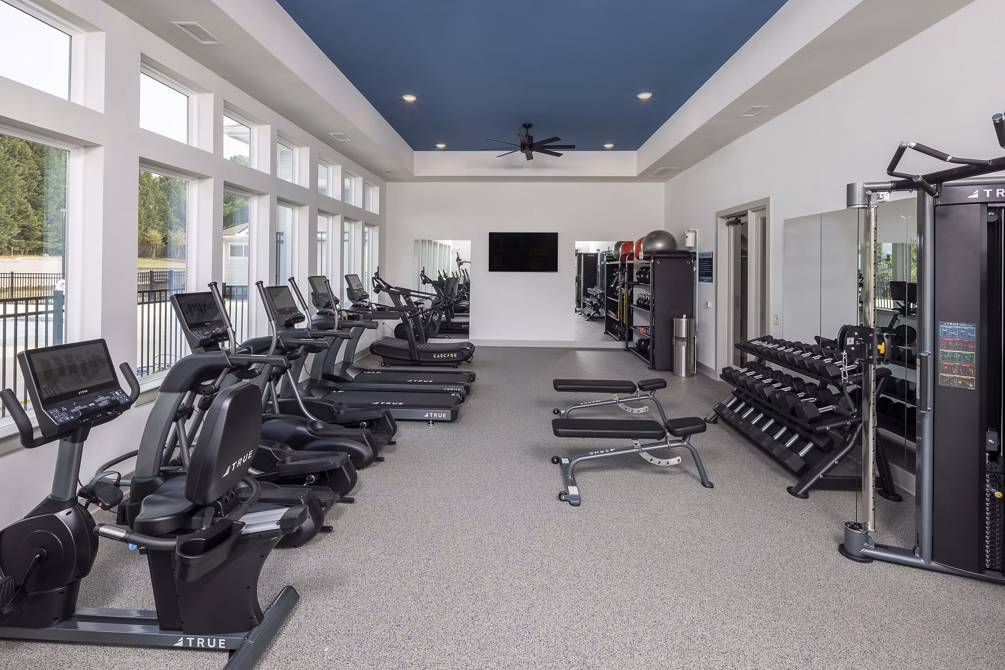 Modern fitness center with state-of-the-art equipment at Prose New Hope Apartments
