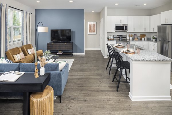 Modern living room with stylish decor in Prose New Hope Apartments, a Greystar luxury property