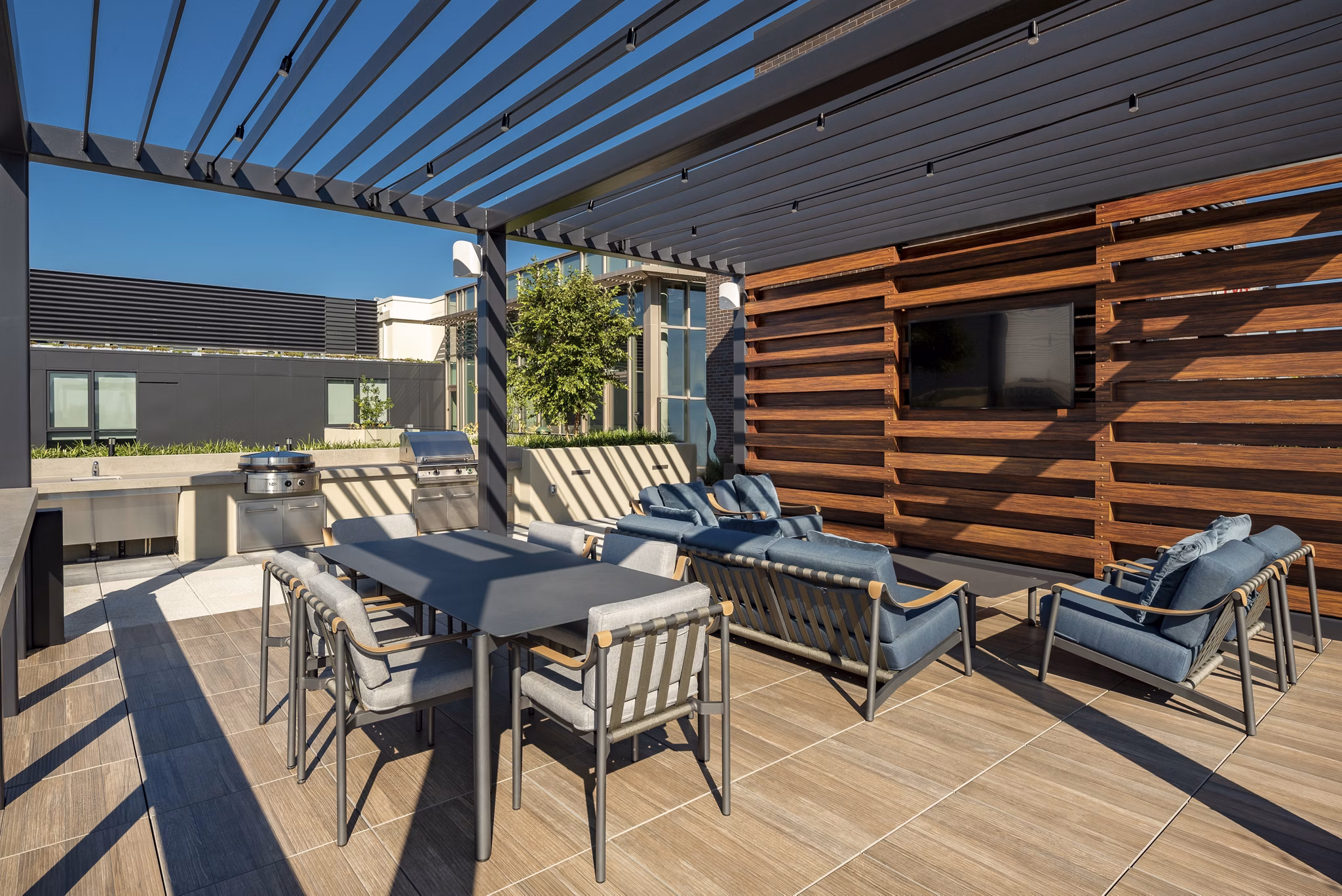 Elegant lobby featuring modern seating and art at The Hale luxury apartments