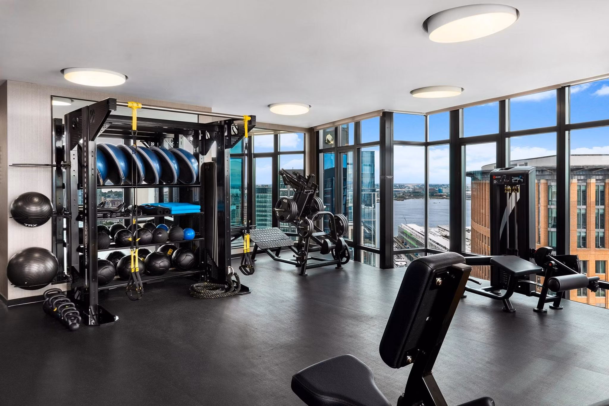 State-of-the-art fitness center with modern equipment at The Metlo Apartments in downtown Denver