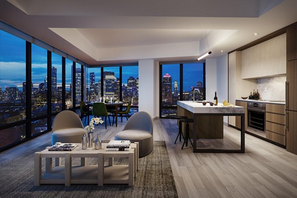 Modern kitchen with stainless steel appliances at The Metlo Apartments