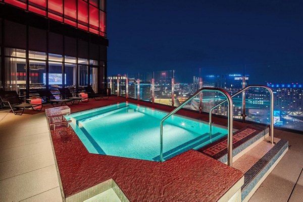 Rooftop pool with skyline views at The Metlo Apartments, a luxury residence by Greystar