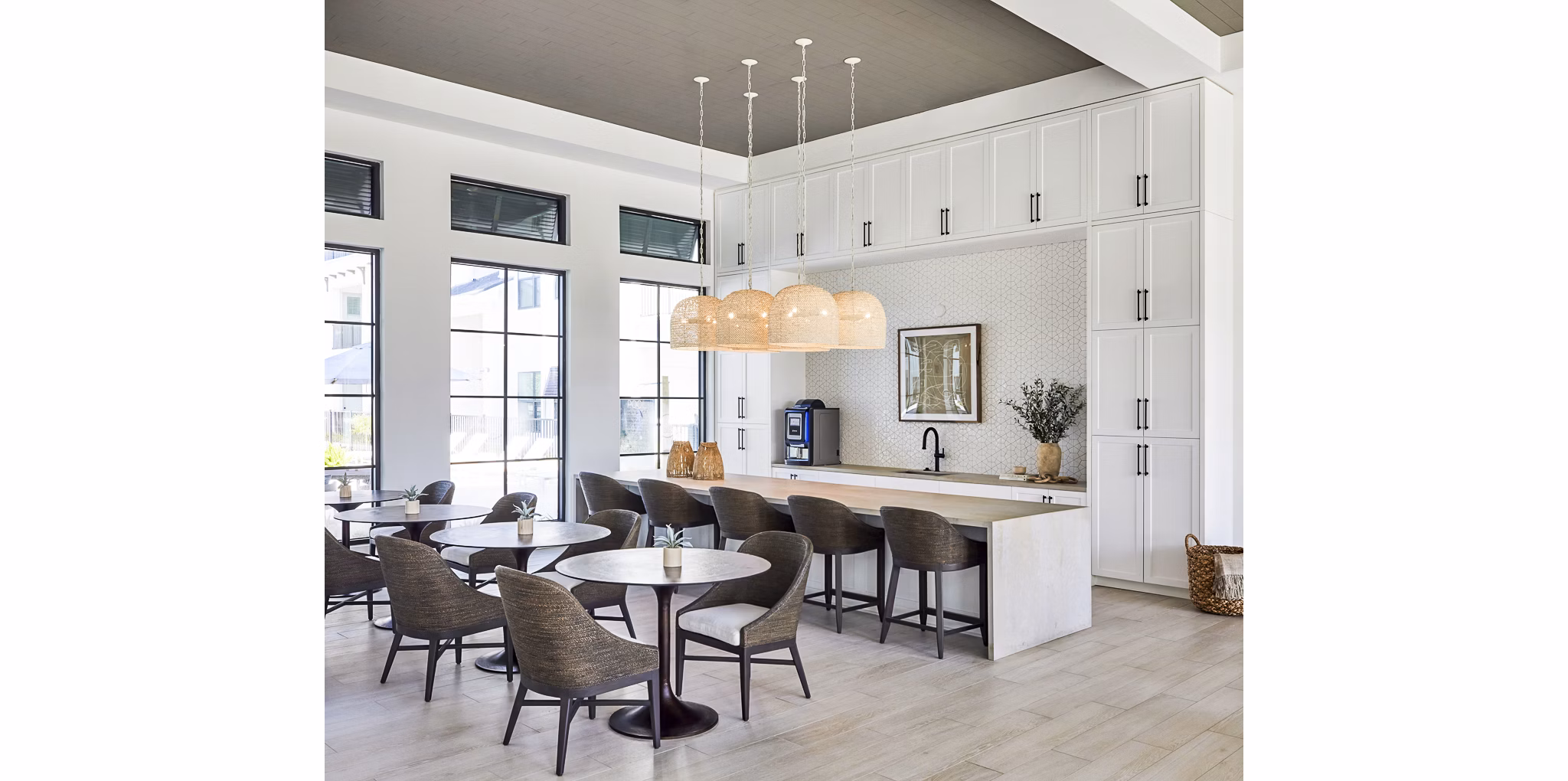 Clubhouse featuring modern design and spacious seating at Asbury Apartments, a luxury community by Greystar