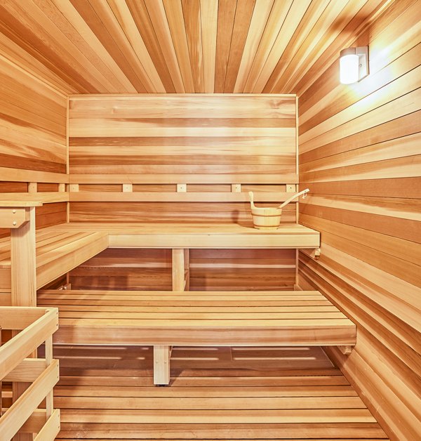 Clubhouse sauna offering a tranquil relaxation space at Asbury Apartments