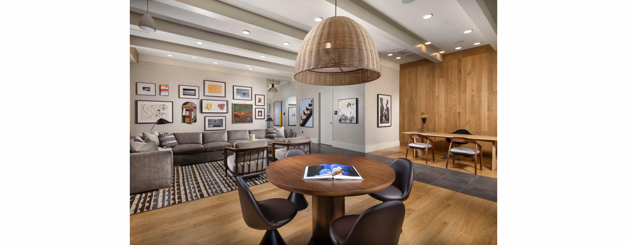 Clubhouse with modern decor at Rae on Sunset Apartments luxury community in prime location