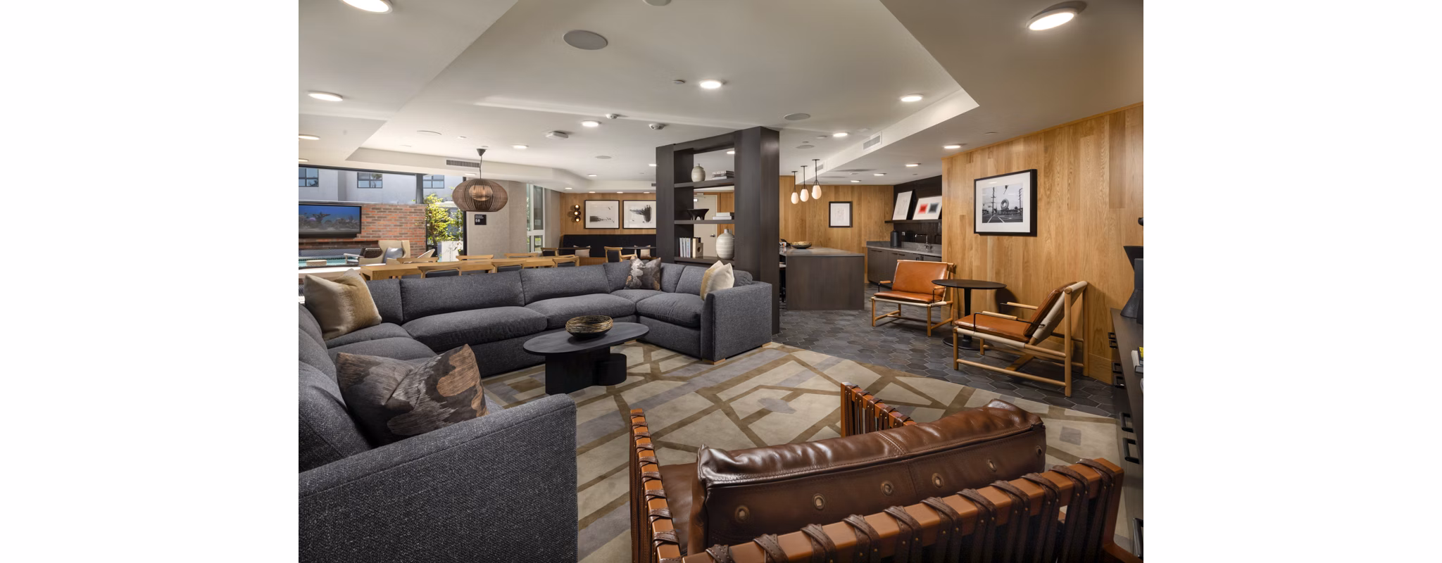 Spacious clubhouse with modern amenities at Rae on Sunset Apartments, ideal for luxury living and social gatherings