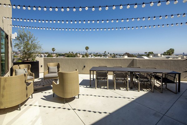 Rooftop deck offering skyline views at Rae on Sunset Apartments