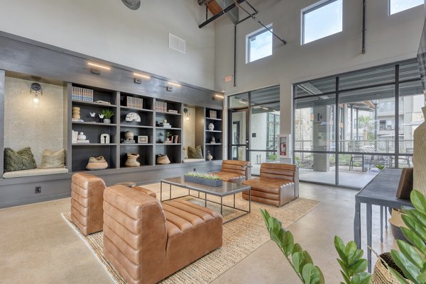 Modern clubhouse featuring upscale decor at Tacara Gruene Apartments, luxury living near New Braunfels, TX