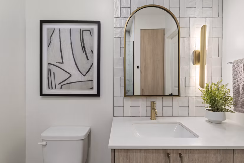 Moontower PHX Apartments: Modern bathroom with sleek finishes and spacious layout