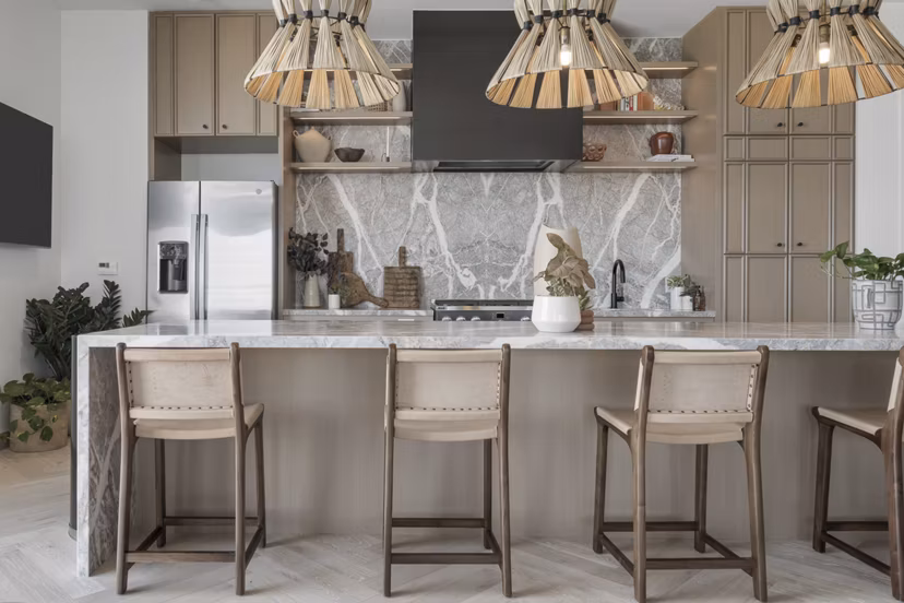 Contemporary clubhouse with modern furnishings at Moontower PHX Apartments