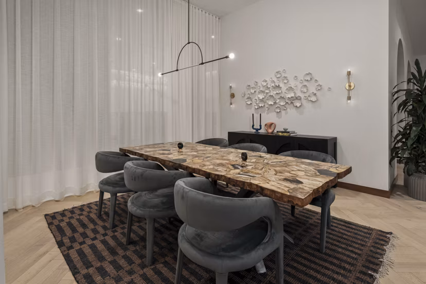 Clubhouse featuring modern decor and communal seating at Moontower PHX Apartments, luxury living in Phoenix
