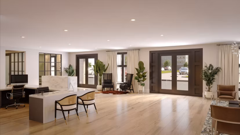 Clubhouse featuring modern design and ample seating at The Whitby luxury apartments