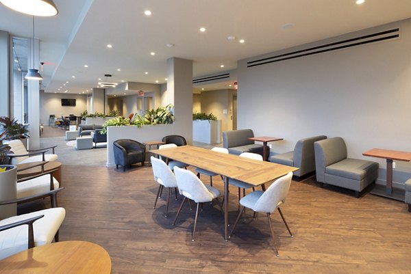 Dining room with elegant fixtures and modern decor at 888 4th Street Apartments