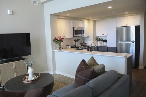 Spacious living room with modern decor at 888 4th Street Apartments