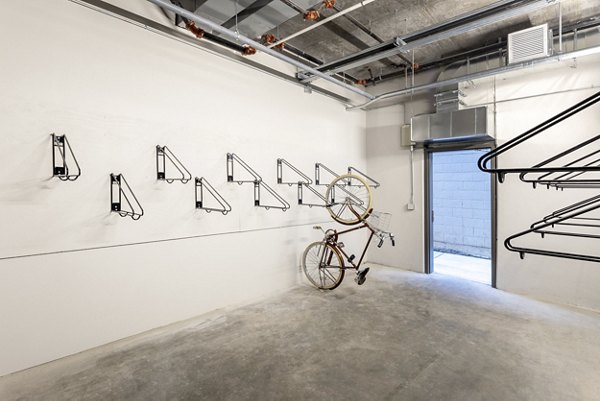 Secure bike storage area at 888 4th Street Apartments providing safe and convenient bicycle parking for residents in urban living spaces