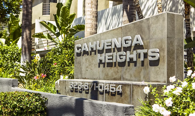 Cahuenga Heights Apartments: Modern signage outside luxury apartments in a prime location