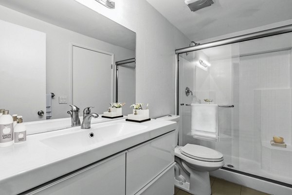 Cahuenga Heights Apartments: Elegant bathroom with marble countertops and modern fixtures