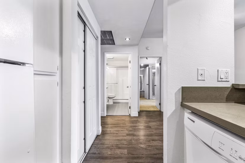 Elegant bathroom featuring marble countertops and modern fixtures at Cahuenga Heights Apartments