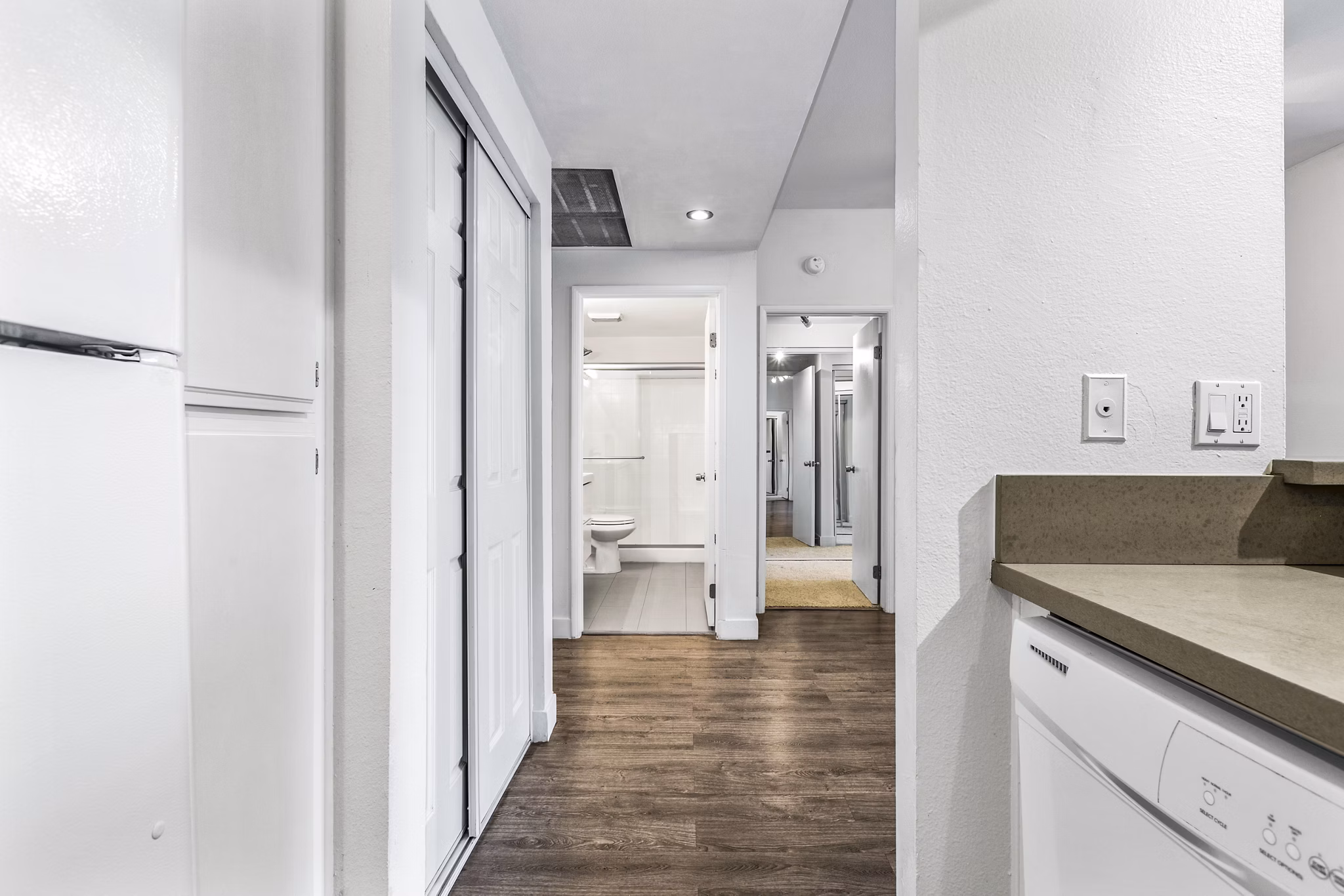 Elegant bathroom featuring marble countertops and modern fixtures at Cahuenga Heights Apartments