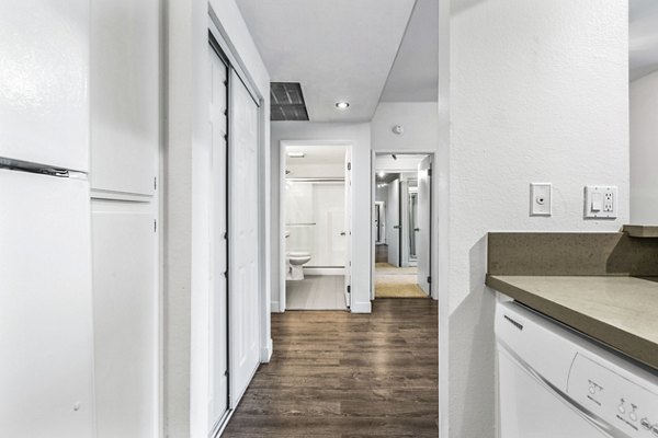 Elegant bathroom featuring marble countertops and modern fixtures at Cahuenga Heights Apartments