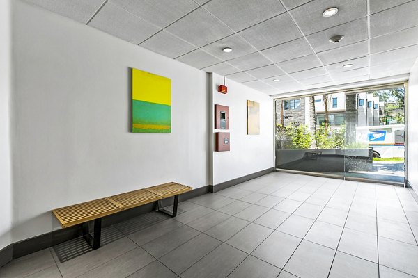 Welcoming clubhouse lobby entrance with modern decor at Cahuenga Heights Apartments