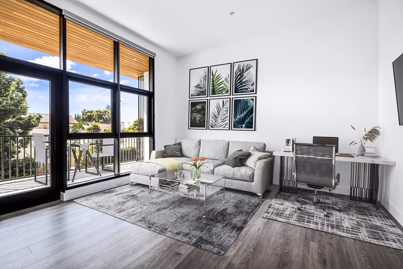 Contemporary studio home office and living room at Edendale Crossing Apartments near Greystar luxury apartment offerings