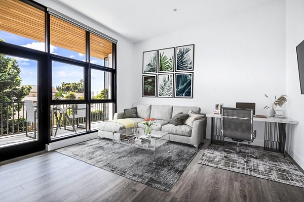 Contemporary studio home office and living room at Edendale Crossing Apartments near Greystar luxury apartment offerings