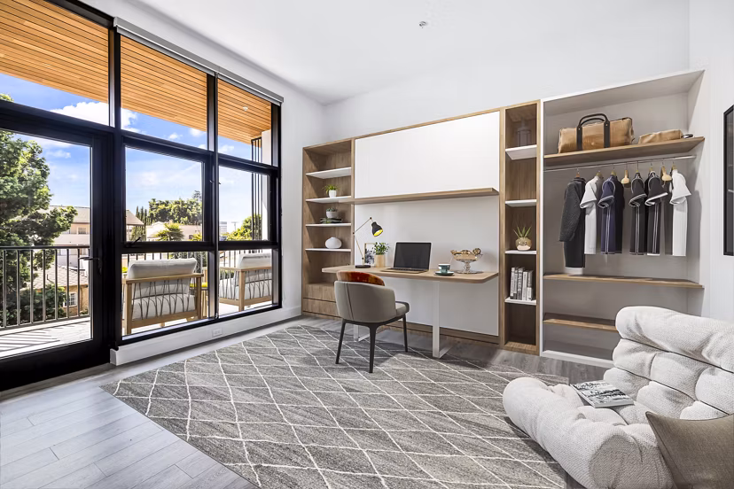 Studio home office living room with modern decor at Edendale Crossing Apartments
