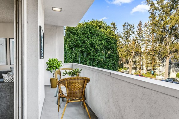 Private patio with city views at The Fulton Apartments, luxury living in an urban setting