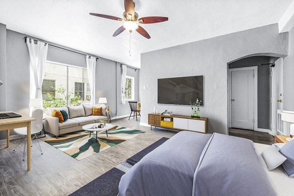 Cozy studio living room with stylish decor in North Kingsley Apartments