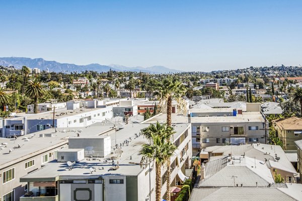 Skyline view from North Kingsley Apartments showcasing city lights and modern architecture