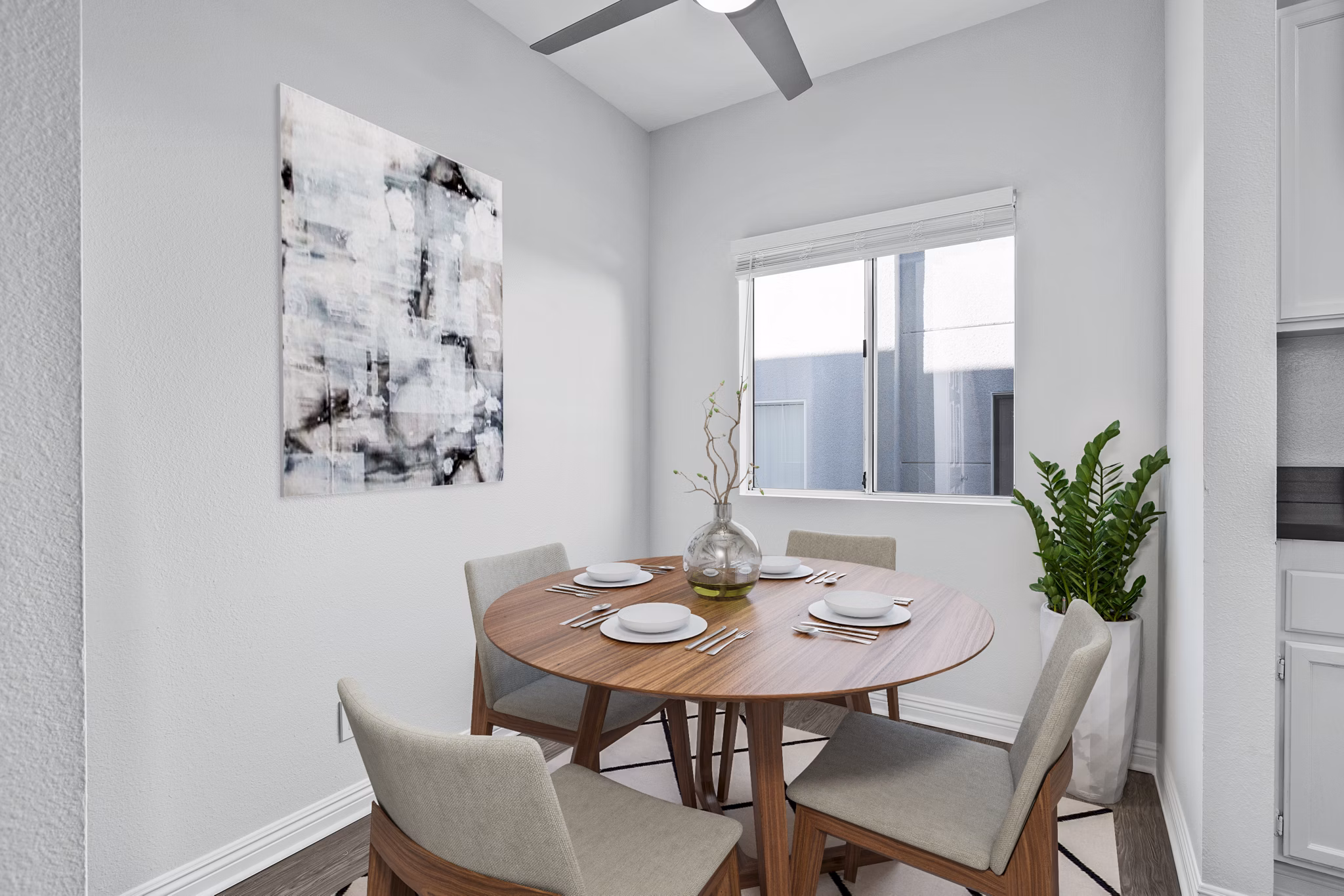 Elegant dining room with modern decor in Nova Townhomes Apartments